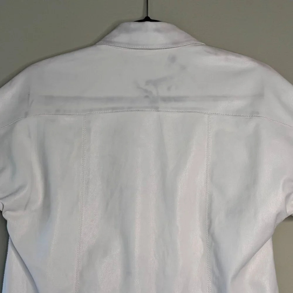 ALICE + OLIVIA Edyth Vegan Leather Top Womens XS Oversized Crop Button Shirt - Picture 4 of 8